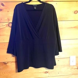 Lane Bryant Women’s Plus Size 18/20 2x Black Blouse Top 3/4 Length Wide Sleeve
